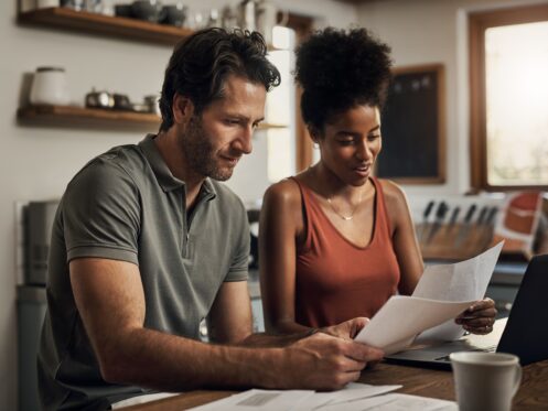 Couple looking at water bill